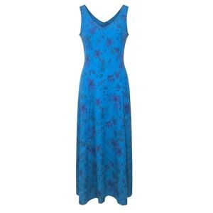 Laura Ashley Women's Size 8 Maxi Dress Linen Blend Sleeveless Blue Floral